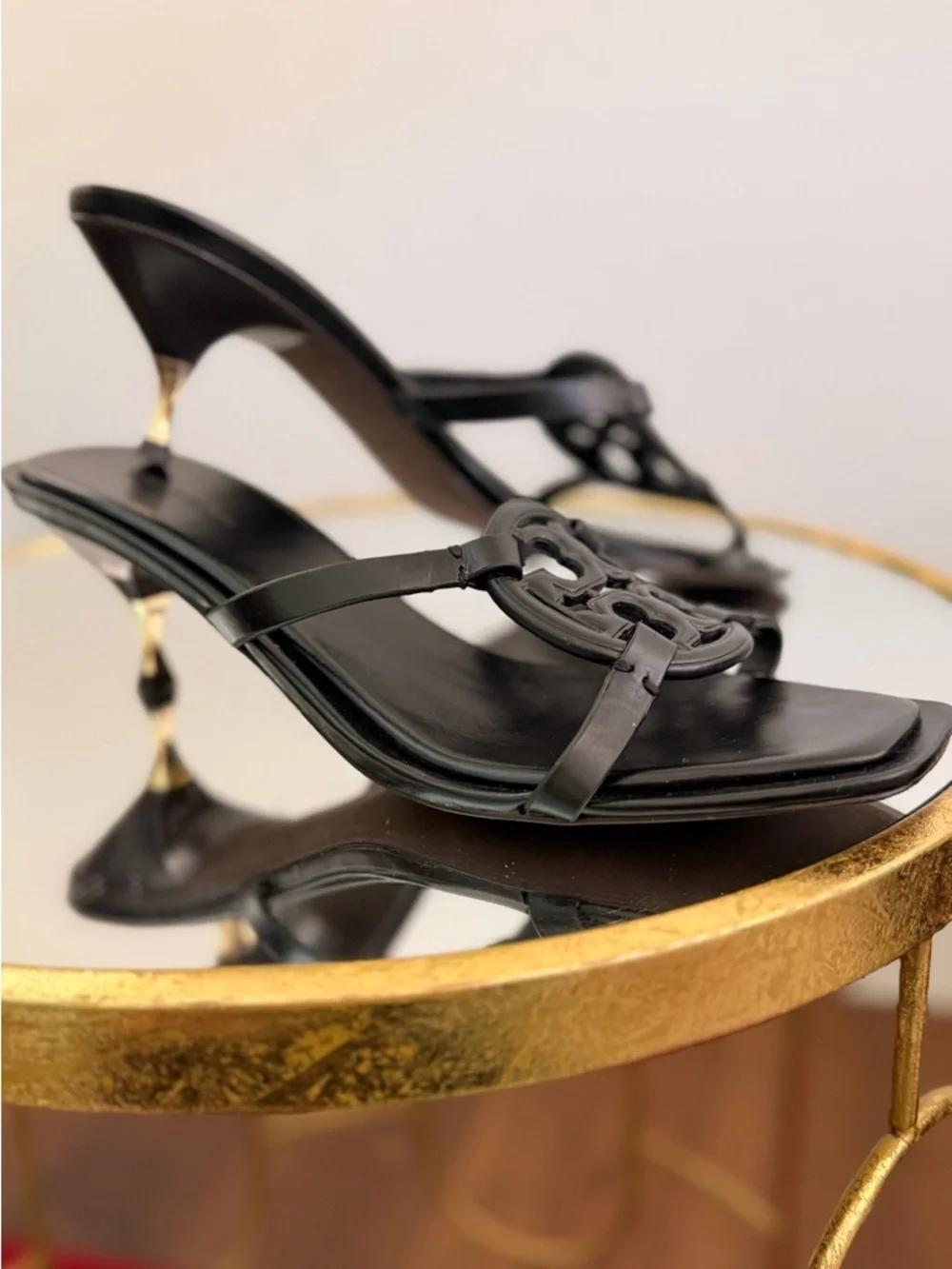 Tory Burch Black Logo-Emblem Heeled Sandals Size 9US - Picture 1 of 6
